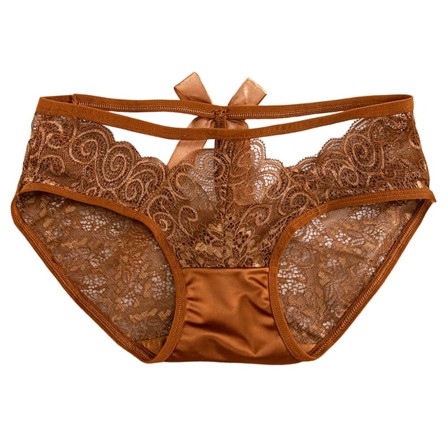Gibobby Calzoncillos sexy Ropa interior de malla de encaje translúcido hueco sexy para mujer Ropa interior de triángulo de moda simple sin costuras de cintura(Marrón,XL)
