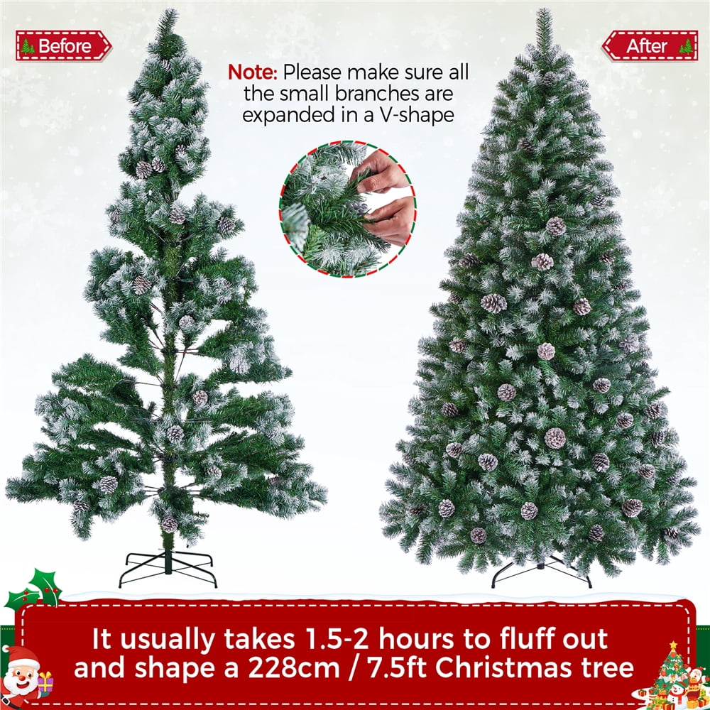 Alden Design 7.5ft Pre-lit Frosted Artificial Christmas Tree with Pinecones, Green