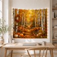 thumbnail image 5 of Birch Forest Path with Golden Foliage and Pumpkins on Leaves, Cozy Rustic for Nature Lovers, Autumn Woodland Art Print, Thanksgiving Gift, Tapestry Wall Hanging for Bedroom and Living Room, 5 of 7