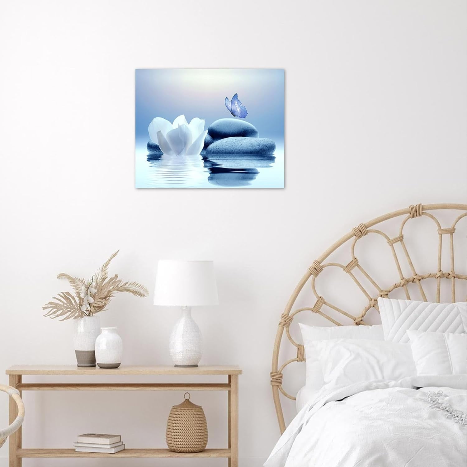 XUEHUAPIAOPIAO Zen Stone Flower and Butterfly on Lake Wall Art 16" x 12" Framed Canvas Prints