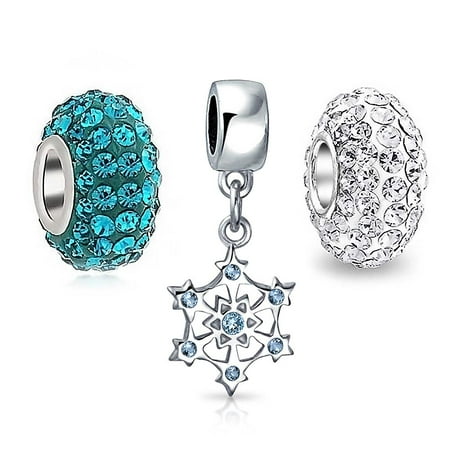 Zirconia Christmas Charm Set Of 3 Blue White Crystal Christmas Snowflake 925 Sterling Silver Charm Bead For Teen For Women Fits European Bracelet ()