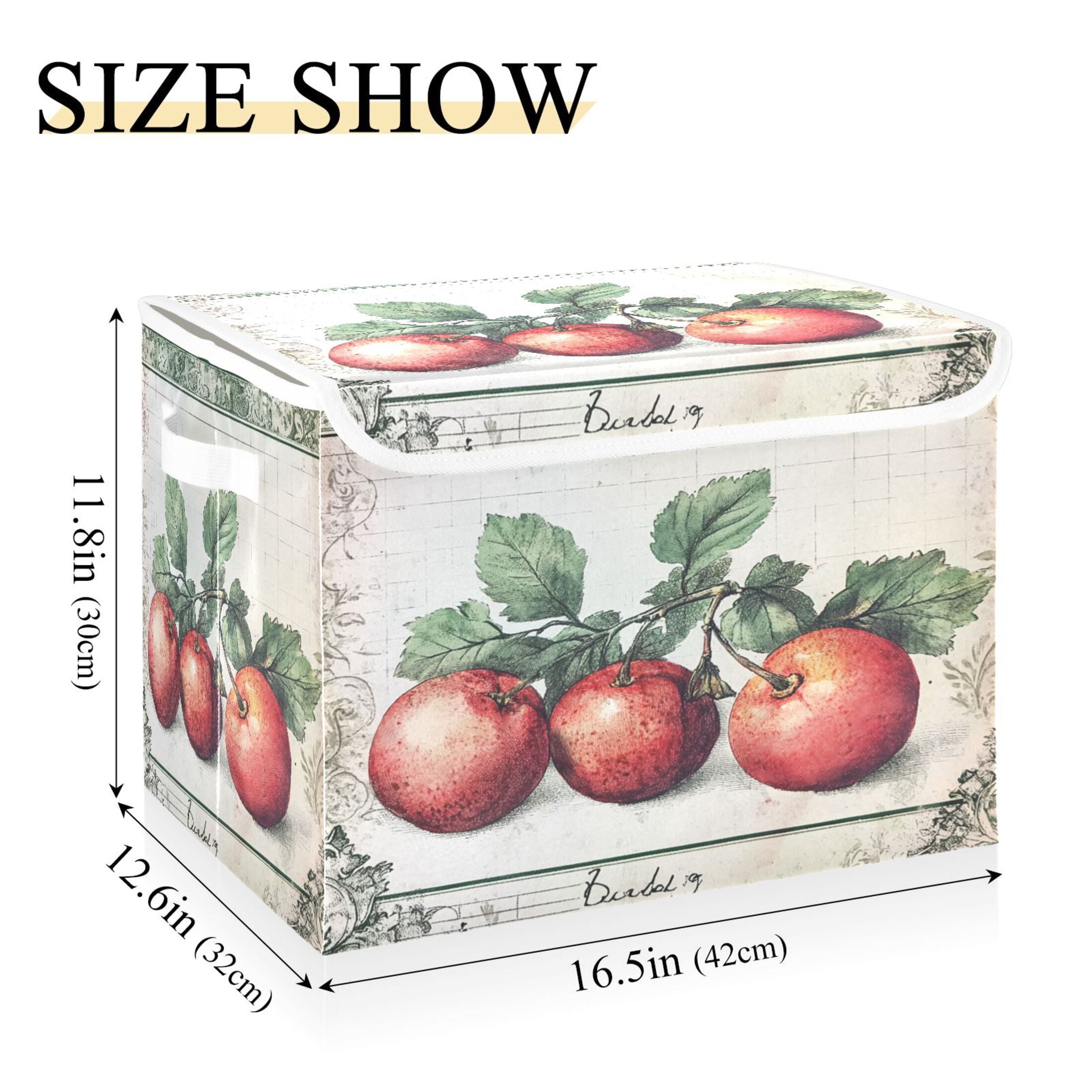 WOBOGO Red Fruit Picture Large Collapsible Storage Box Flip Lid Fabric Decorative Organizer Container Basket with Handles 16.5×12.6×11.8in