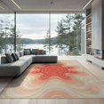 thumbnail image 2 of ODIKA 8'x10' Washable Area Rug Non-Shedding, Easy Care, Peach Concentric Spiral Coral Blush Flowing Gradient Curves Contemporary for King Size Bedroom Under Bed, Master Suite, 2 of 7