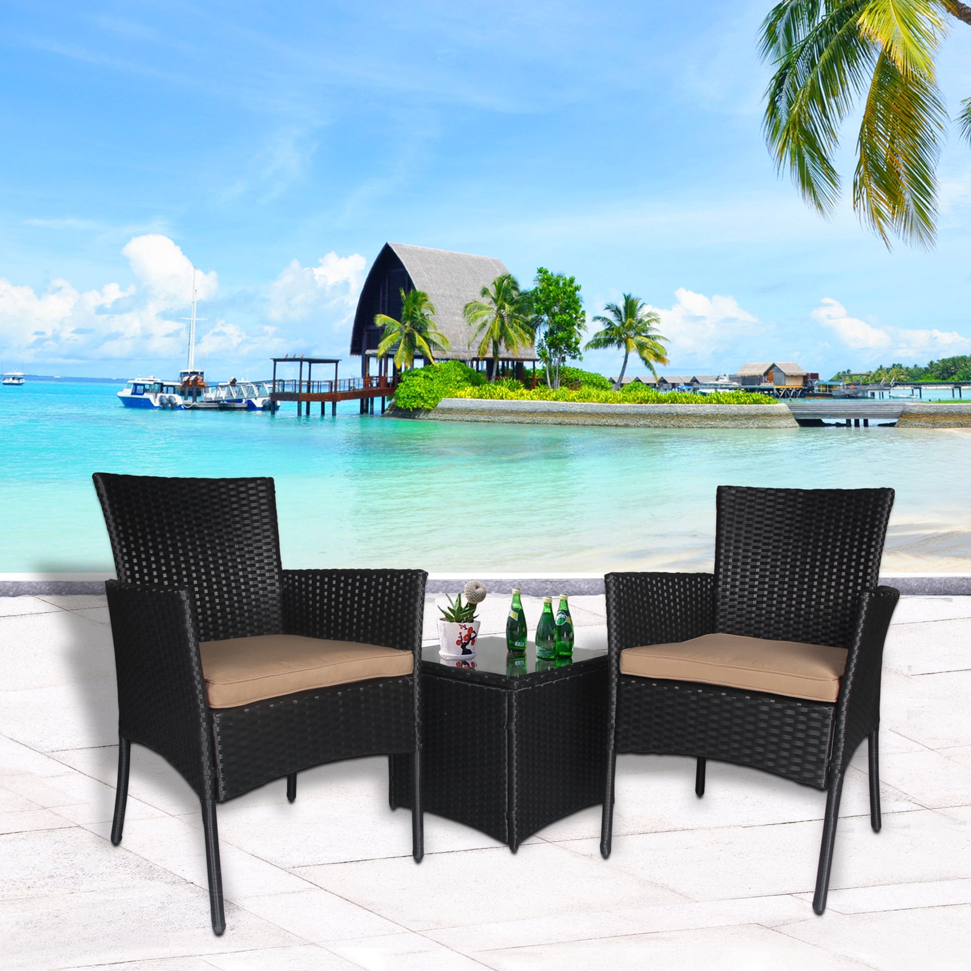 Cloud Mountain 3 PC Patio Bistro Set Wicker Rattan Conversation Set Sectional Furniture... by Cloud Mountain