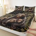 thumbnail image 4 of Castle Fairy USA Flag Safari Bear Bed Sheets 4-Piece,Green Woodland Camo Maple Stripes Full Size Sheets,Olive Brown Tan,1 Fitted Sheet,1 Flat Sheet and 2 Pillowcases, 4 of 6