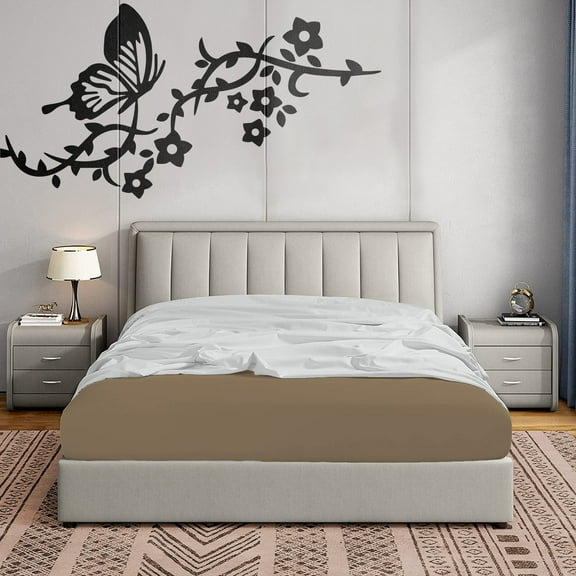 BedDecor 400TC 100% Egyptian Cotton 400TC Taupe Color Full Size1 Pcs Fitted Sheet 15 Inches Solid