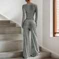 thumbnail image 4 of FAWUUDO Womens Striped 2 Piece Outfits Casual Square Neck Cropped Top Drawstring Wide Leg Pants Matching Pajamas Set, 4 of 8