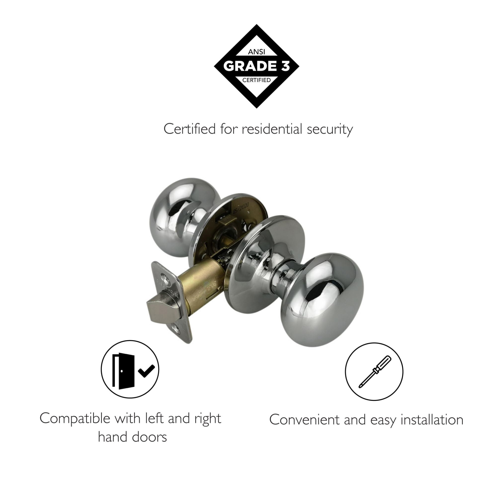 Design House Cambridge Passage Hall and Closet Door 2-Way Knob, Polished Chrome