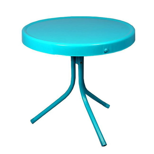Retro Metal Tulip Outdoor Side Table, Turquoise Metal Outdoor Table