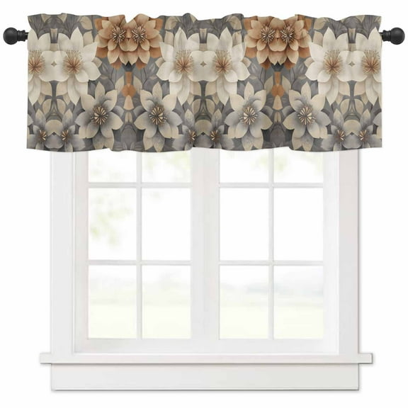 Burnt Orange Grey Flower Valances for Windows Farmhouse Kitchen Curtains Valances Rod Pocket Valance Curtains for Kitchen Windows Vintage Spring Floral Botanical Window Valances for Bathroom 42"x18"