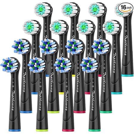 Toptheway Replacement Toothbrush Heads Compatible with Oral B Braun Pro 1000 Cross Action Precision Clean 7000 9600 500 3000 8000 Electric Toothbrush, 16 Pack (Black)