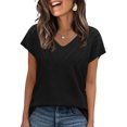 thumbnail image 2 of Short Sleeve Sweater for Women V Neck Trendy Summer Tops 2026 Beach Vacation Clothes Travel Business Casual Outfits Black M, 2 of 8