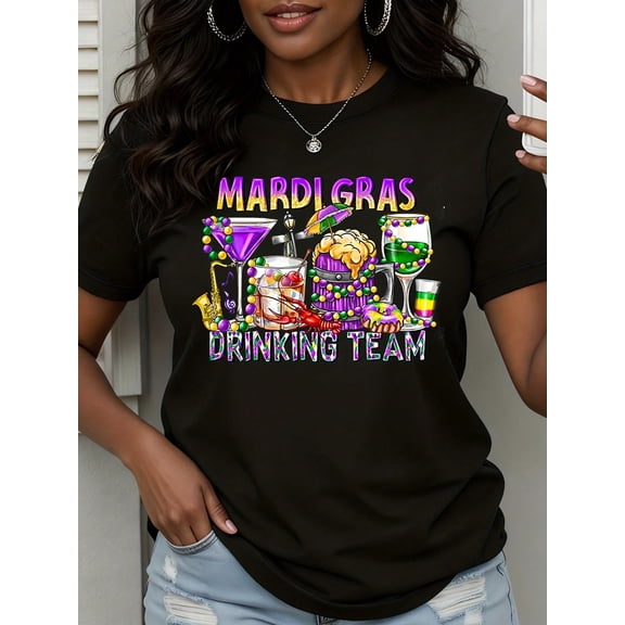 Mardi Gras Celebration Cocktail Team for Women Short Sleeve Graphic Tee Shirt