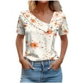 thumbnail image 2 of ALLLIST V-Neck Summer Tops Short Sleeve Orange Floral Button Loose Blouses Casual Blouses for Women, 2 of 5