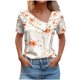thumbnail image 2 of Fiudx Camisas de Mujer Top Informal de Primavera y Verano de Manga Corta con Cuello En V para Mujer, 2 of 5