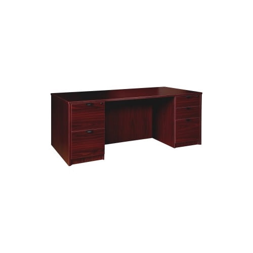 Lorell Prominence 2.0 Mahogany Laminate Double-Pedestal Desk - 5-Drawer 1" Top, 72" x 30" x 29" - 5 x File Drawer(s), Box Drawer(s) - Double Pedestal - Band Edge - Material: Particleboard - Finish: Ma