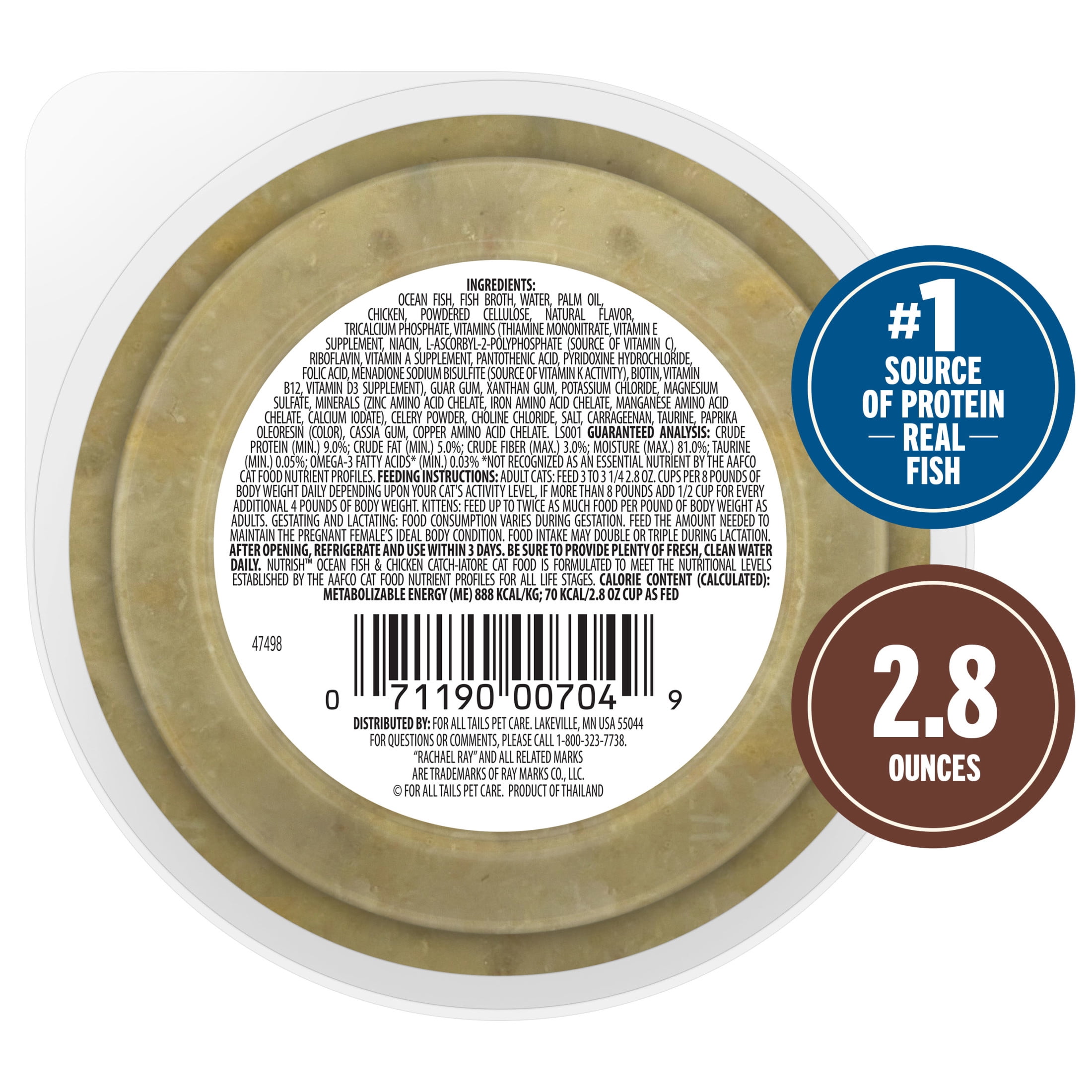 Nutrish Grain Free Wet Cat Food Ocean Fish & Chicken Catch-iatore Whole Health Blend with Real Flaked Ocean Fish & Shredded Chicken in Sauce, 2.8 oz. Cup (Rachael Ray)
