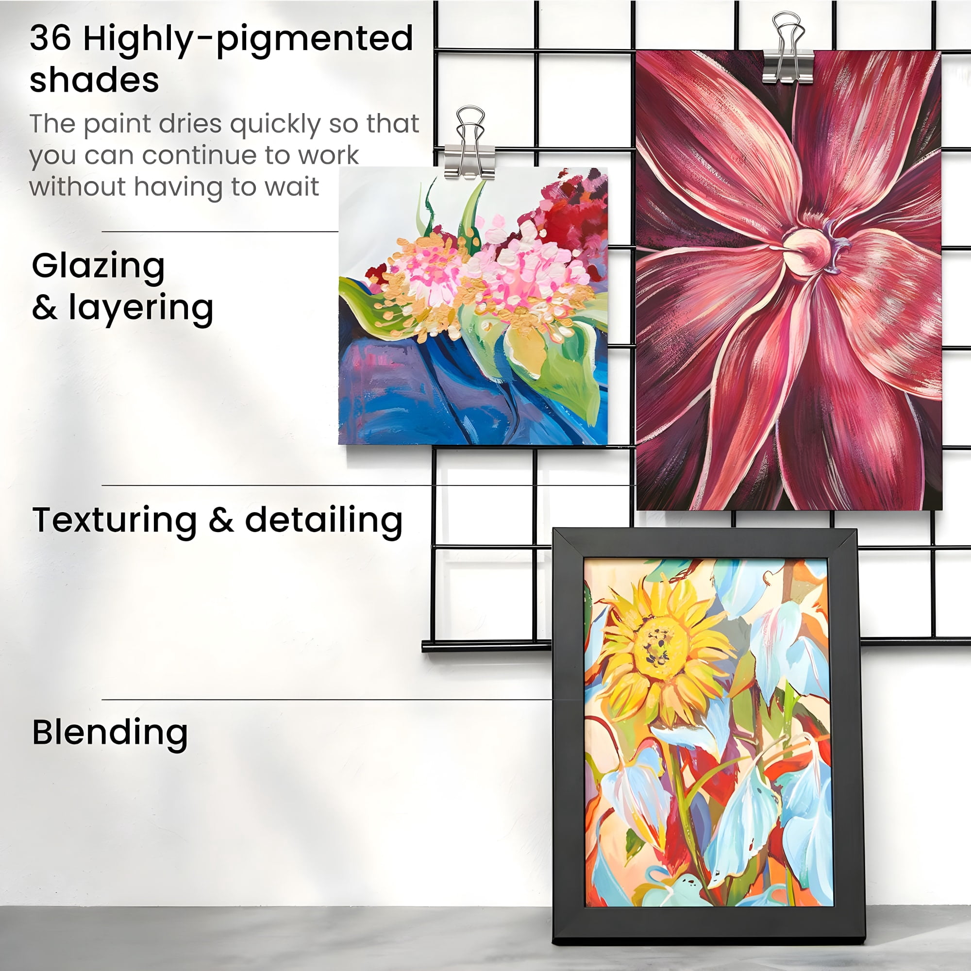 Arteza Acrylic Artist Paint, Metallic Finish, Multicolor, Set of 36, 12 mL