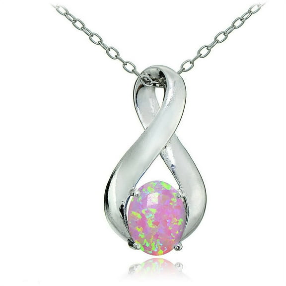 Created Pink Opal Sterling Silver Infinity Necklace