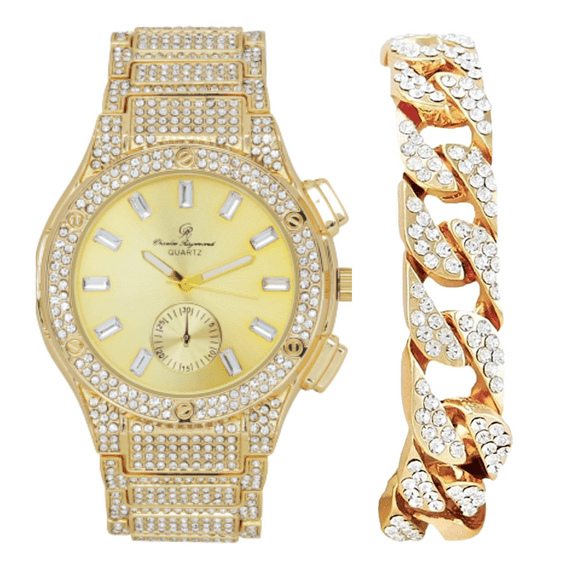 Charles Raymond Big Bling Watch Inspired by Hip Hop - Men's Iced Out Timepiece- Diamond Rhinestones on Blast - ST10311 MB GLD -C