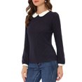 thumbnail image 4 of Allegra K Women's  Peter Pan Collar Contrast Long Sleeve Shirt, 4 of 5