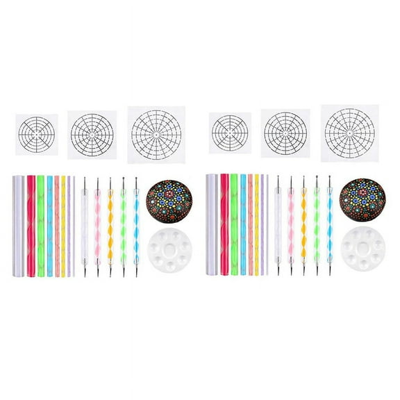 2024 TOP! Mandala Dotting Stencil Tools Rock Painting Kit Ball Stylus Dotting Tools Include Stencil, Paint Tray (34 Pack)