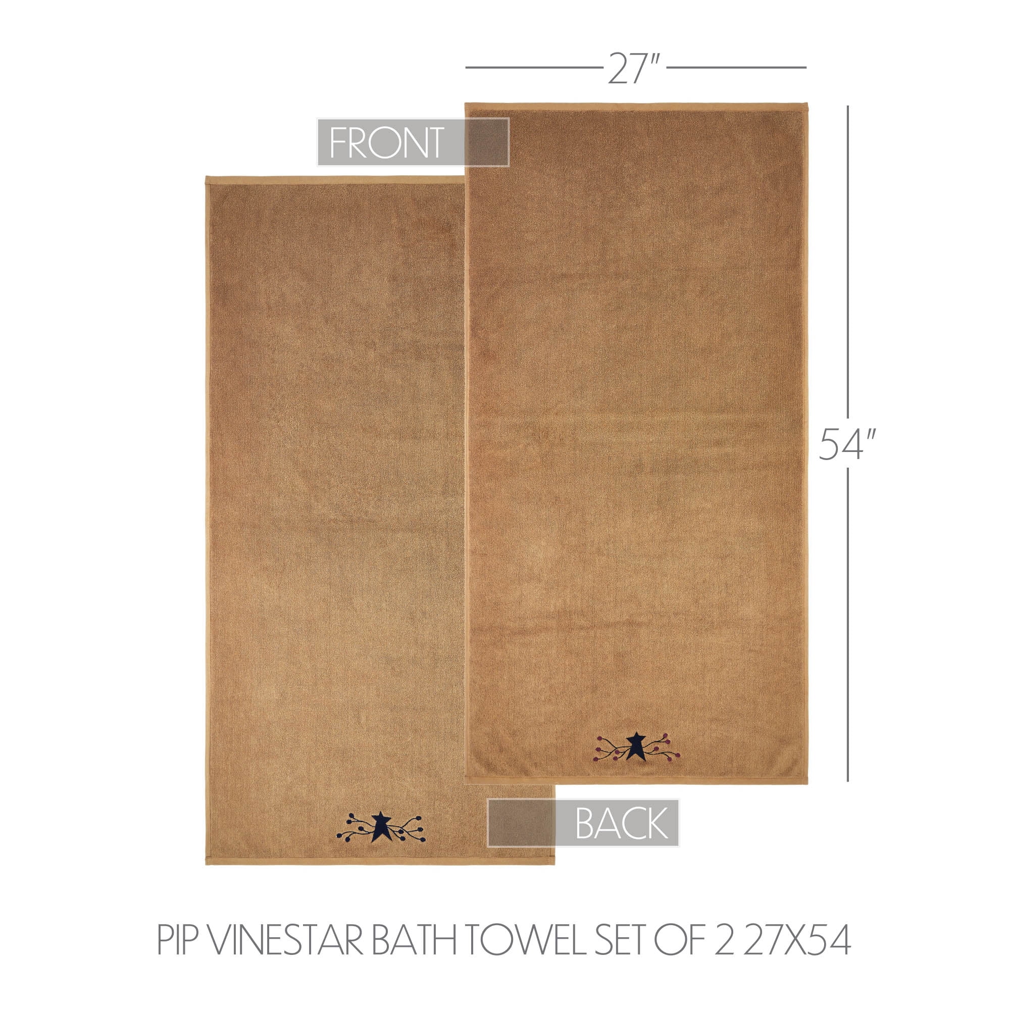 VHC Brands Cotton Hand Towels Set of 2, Bathroom Bath Towel, Embroidered, Bath, Kitchen, Pip Vinestar Collection, Rectangle 27x54, Primitive Star, Natural