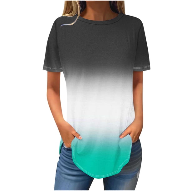 Blusas de Manga Corta para Mujeres Vendidas Cuello Redondo Casual, Top de Algodón de Imitación para el Hogar Y el Uso Diario