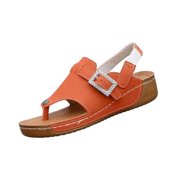 Yyuenw Women Open Toe Thong Wedge Slides PU Slip On Summer Outdoor Walking Sandals