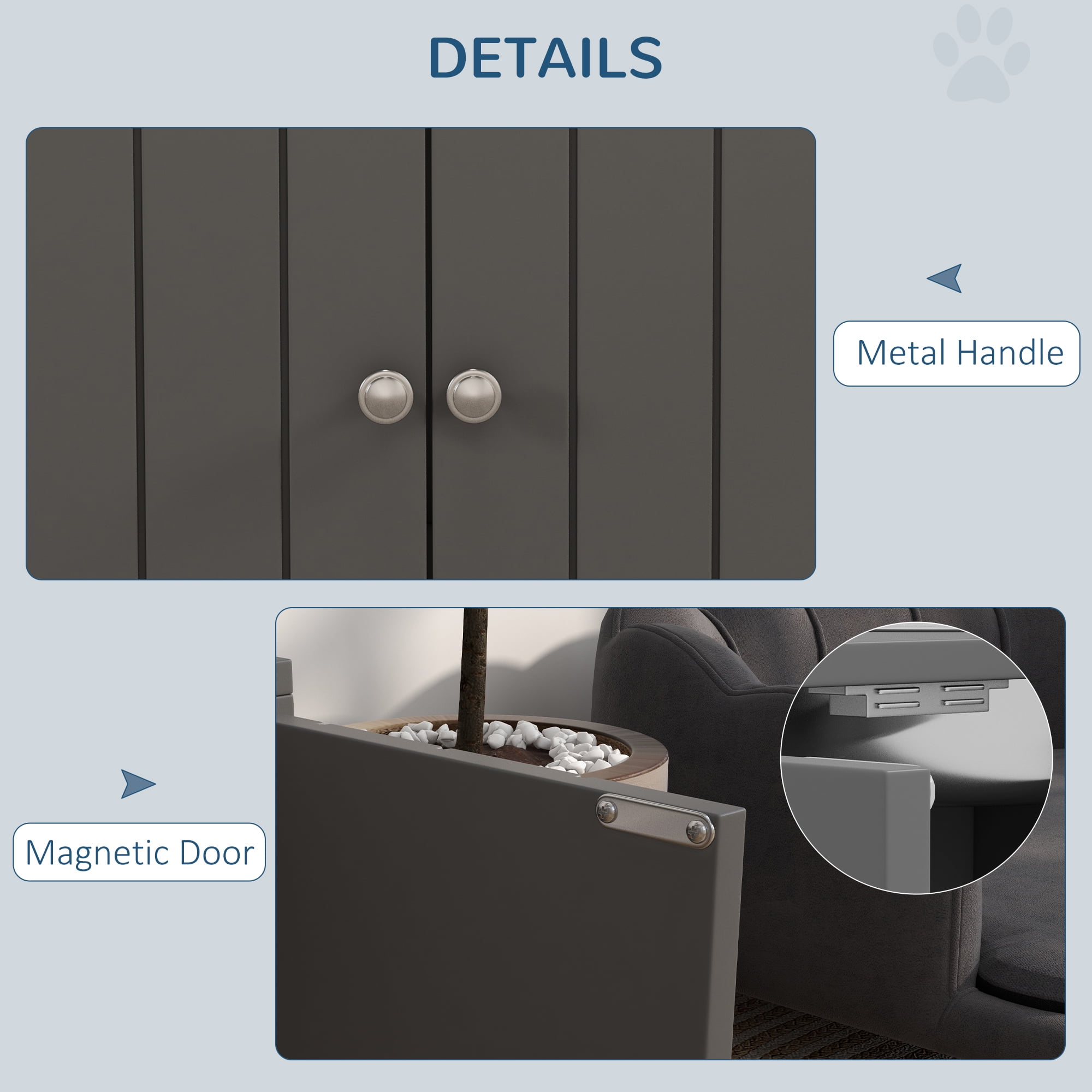 Large Elevated Dog Bowls Raised Feeding Station with 44L Storage Cabinet Stainless Steel Bowls Magnetic Closure Pet Food Stand Gray