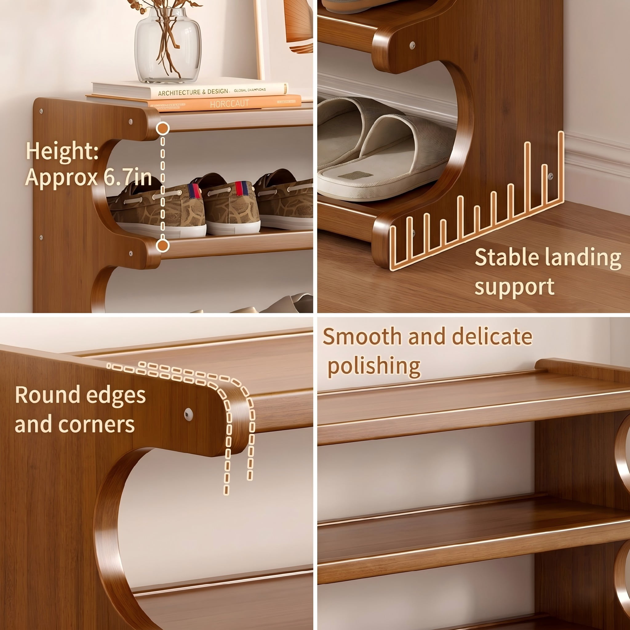 3-Tier Bamboo Shoe Rack Organizer, Multi-Tier Sturdy Shoe Storage Shelf for Entryway, Closet