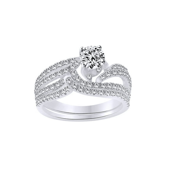 AFFY White Natural Diamond Solitaire Band Ring In 14k White Gold (0.75 Cttw)
