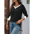thumbnail image 5 of Women V Neck Color Block Long Sleeve Shirts-Casual Fall Light-Weight Tunic Sweaters Fashion Outfits Black S, 5 of 10