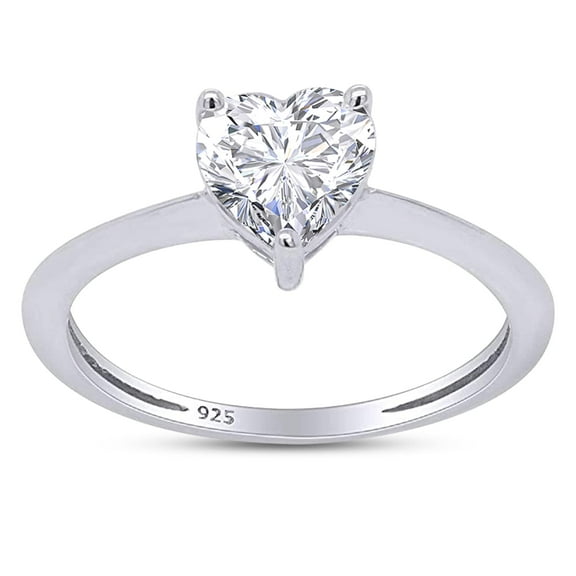 AFFY 6MM Heart Shape Cubic Zirconia in 14K White Gold Over Sterling Silver Solitaire Engagement Rings (Ring Size-5)
