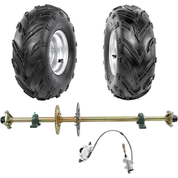 44" Rear Axle Shaft Kit with 16x8-7 Wheels Tires Rim and Chain Sprocket Brake Disc Pillow Block Brake Master Cylinder for ATV Go Kart UTV Quad Bike Buggy