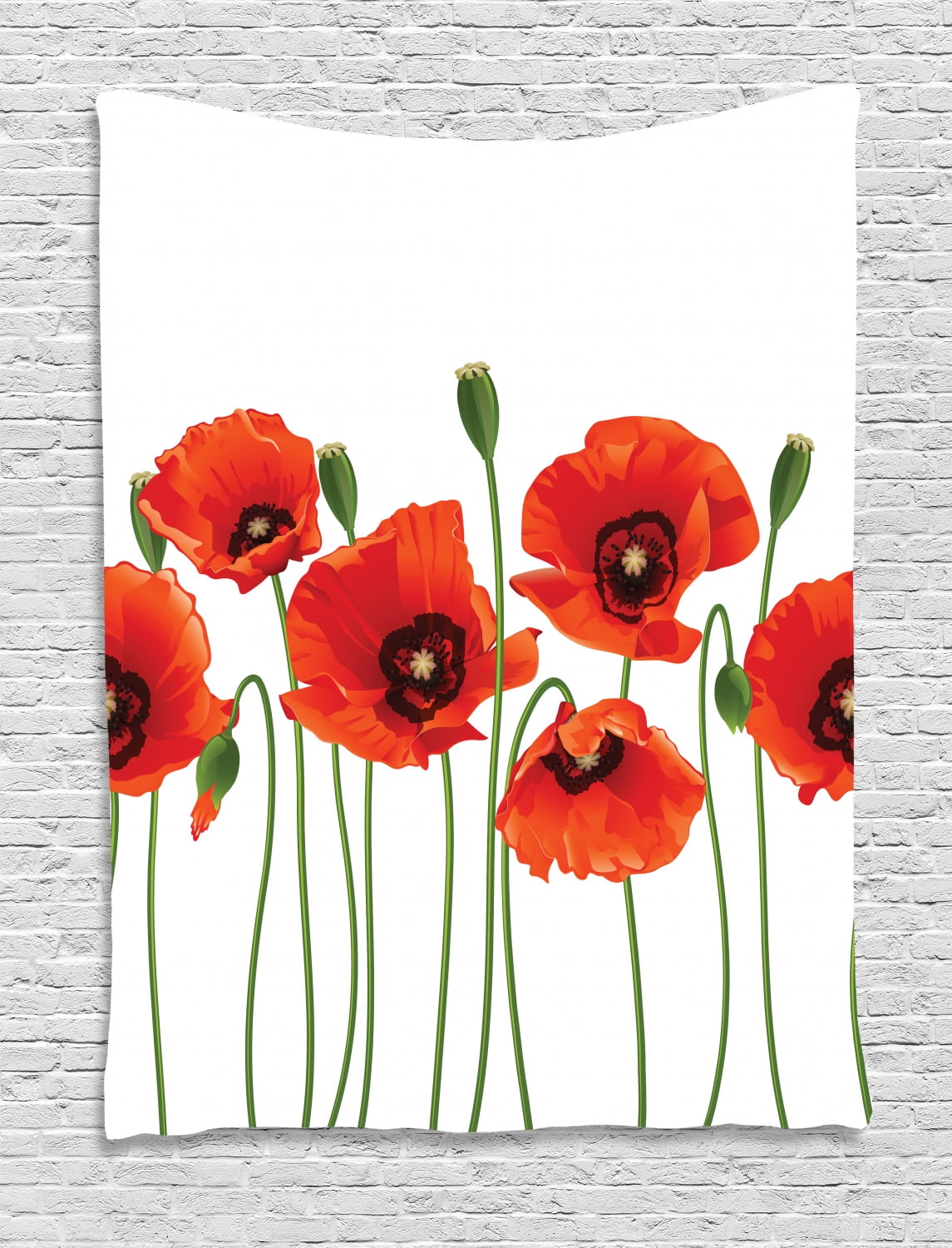 Floral Tapestry, Poppies of Spring Season Pastoral Flowers Botany