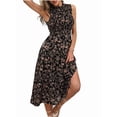 thumbnail image 1 of Robe d'Été Mi-Longue à Fleurs pour Femme, Manches à Volants, Robe Smockée, Fluide, Robe d'Invitée de Mariage, Fleur Noire, TG, 1 of 9
