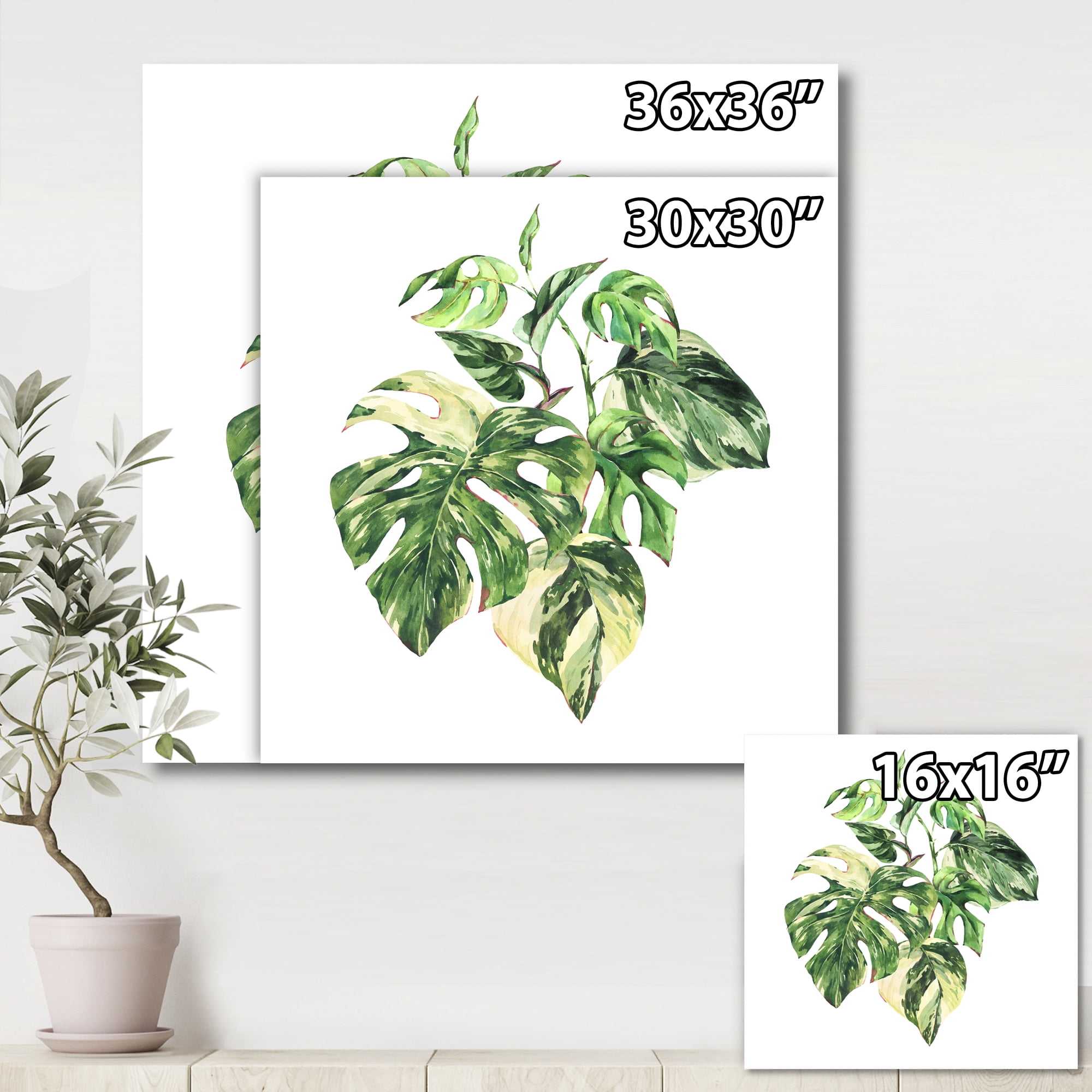 Designart ' Tropical Green Leaves On White In Summer Times I ' Tropical Canvas Wall Art Print