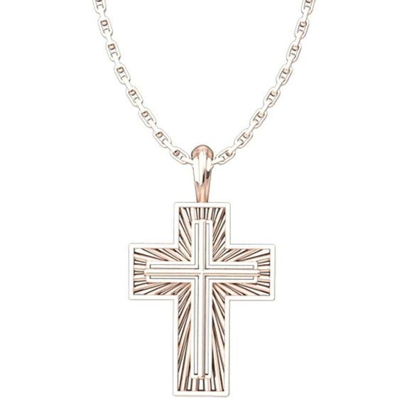 Rose Gold Plated Sterling Silver Radiant Cross Pendant with 18" Chain