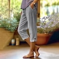 thumbnail image 2 of wyat Cotton Linen Capri Pants for Womens Straight Leg Elastic Waisted Loungewear Capris Pant Summer Loose Lightweight Trousers, 2 of 7