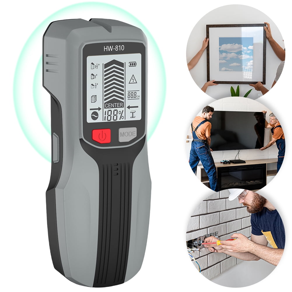 BLEEUS 6 In 1 Smart Stud Finder Wall Scanner For Wood Magnetic Metal Ac Wire Measurement and analysis supplies （Grey）