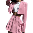 thumbnail image 3 of Ensemble Jupe Courte pour Femmes, Col à Revers, Décontracté, Manches Longues, Boutonné, Bureau, Automne, Ensemble 2 Pcs de Détente Assorti, 3 of 10
