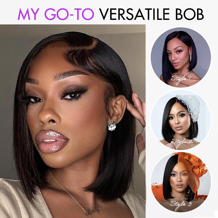 LUVME Super Natural Hairline Natural Black Silky Blunt Cut Glueless 13x4 Frontal Lace Human Hair Short Bob Wig