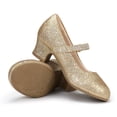 thumbnail image 2 of Kushyshoo Girl Mary Jane Shoes Low Heel Rhinestones Princess Flats Gold Dress Pump Shoes for Little Kid Size 12, 2 of 7