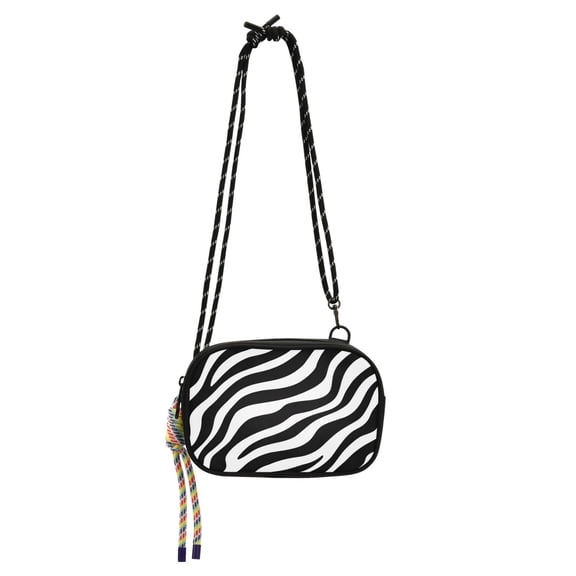 Women's Crossbody Phone Bag Small Wallet Purse with Detachable Rope Strap Travel Handbags Black Zebra Stripes Pattern
