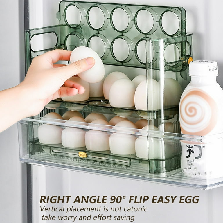 Sohindel Plastic Egg Holder for Refrigerator,3 Layer Flip Fridge Egg Tray Container, Egg Holder Egg Storage Container Fresh Storage Box for Countertop Kitchen
