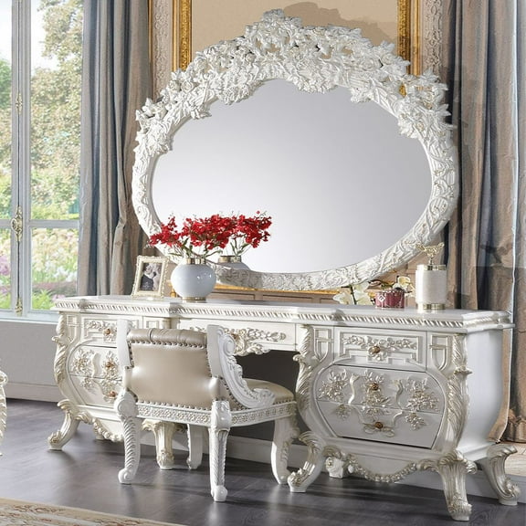 Acme Vanaheim Vanity Desk, Antique White Finish, Resin, Composite Wood