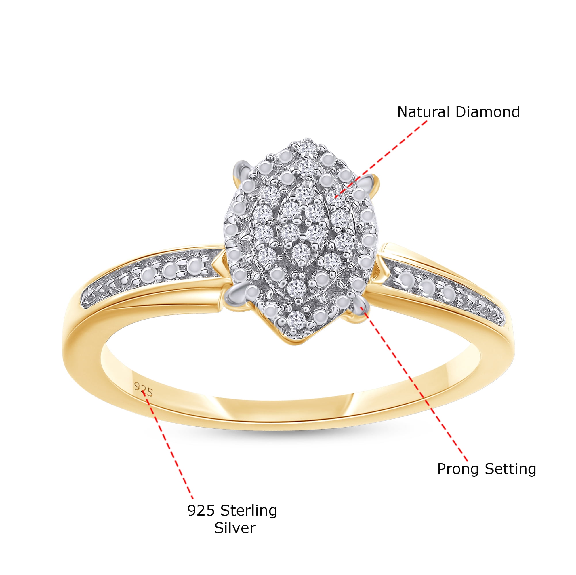 AFFY 14K Yellow Gold over Sterling Silver 0.03CT Natural Diamond Cluster Ring Jewelry for Womens-9