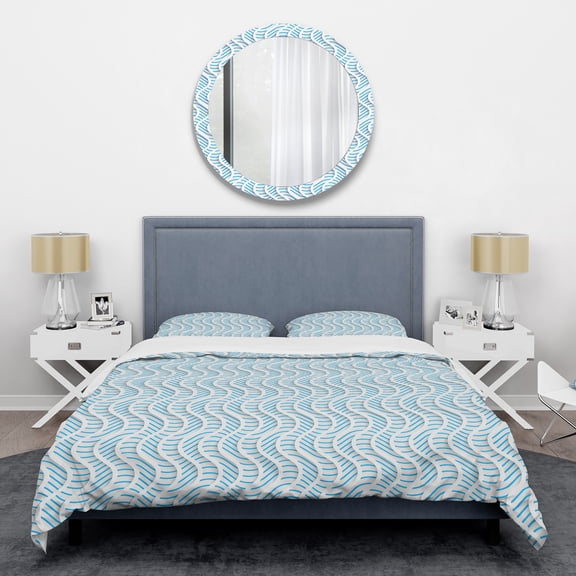 Designart '3D White And Light Blue Pattern II' Mid-Century Modern Duvet Cover Set