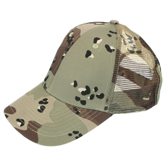 Mens Low Crown 6 Panel Camouflage Twill Mesh Trucker Hat Desert Beige Camo